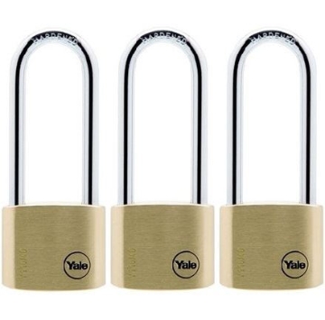 Show details for Yale Classic Series Outdoor Solid Brass Long Shackle Padlock 40mm with Multi-pack - Y110/40/163/3 Picture of Yale Classic Series Outdoor Solid Brass Long Shackle Padlock 40mm with Multi-pack - Y110/40/163/3