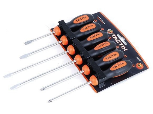 Picture of Tactix Screwdriver 6 pcs. Set Include SL5.5x100, 6.5x100, 3.5x38 Stubby, PH#1x100,#2x100, #2x38 Stubby, ME580606