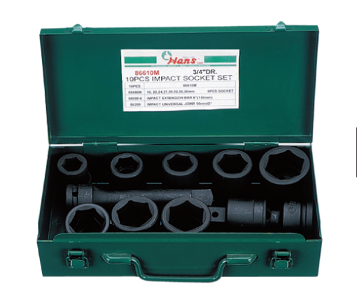 Picture of Hans 10 Pcs. Impact Socket Set - MODEL NO. 86610A - Inches Size