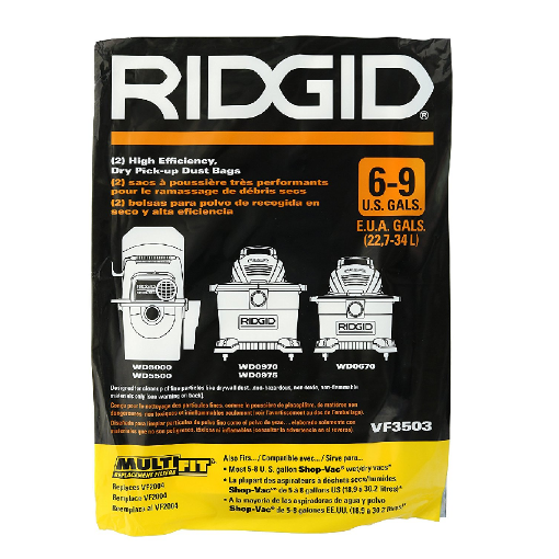 Ridgid VF3503 High Efficiency, Dry Pickup Dust Bags for 6 - 9 Gallons