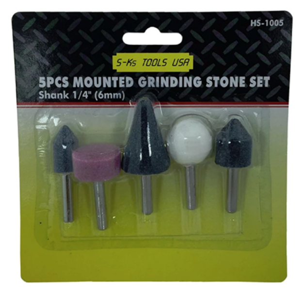 Picture of S-Ks Tools USA HS-1005 1/4” Shank Mounted Grinding Stone Abrasive Point Set (Multicolor)