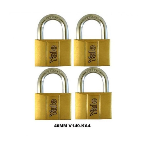 Picture of Yale V140.40 KA4, Standard Shackle Brass Padlocks 140 Series Key Alike 4, V14040KA4