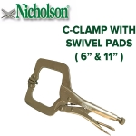 Nicholson Chrome-Moly Steel Locking Pliers C Clamp w/ Swivel Pad
