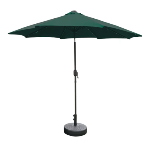 Picture of HOMER TROPICAL 2.7M CRANK TILT PATIO UMBRELLA WITH SOLAR LED LIGHTS AND BASE - DARK GREEN HOMTCUL32DGRN