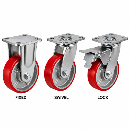 Picture of 8 Inches Harlem heavy duty  Industrial PU Rubber caster wheel  Fixed, Swivel , Castor Wheel with Dual Lock Brake