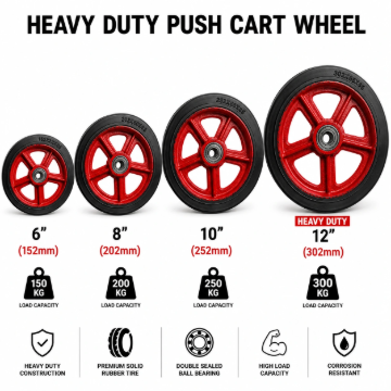 Picture of Harlem Push Cart Rubber Wheel 6,8,10,12 Inches Heavy Duty Rubber Iron Heart Wheel Solid Wheel